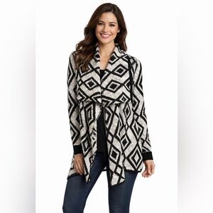 Element Black & White Geometric Cardigan • Open Front Sweater